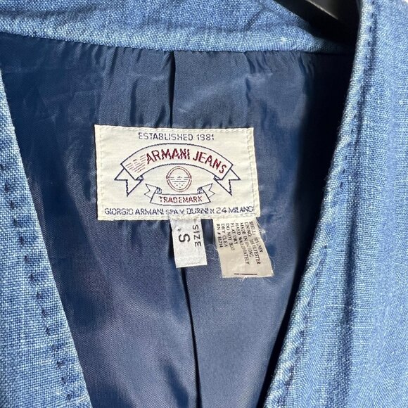 Vintage Armani Jeans Women's 100% Linen 3 Button Blazer in Blue 80s 90s Size S - Picture 3 of 10